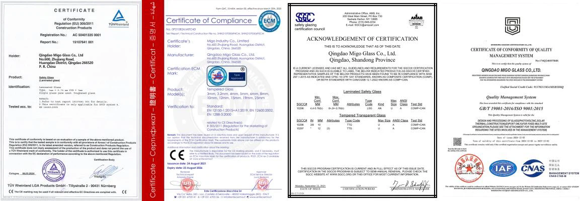 Safety glass certifications at MIGO GLASS Safety glass certifications at MIGO GLASS