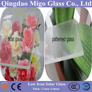 Solar de arco templado bajo de hierro flotado de vidrio con motivos para el módulo fotovoltaico