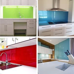 Vidrio de color Splashback y encimera en la cocina